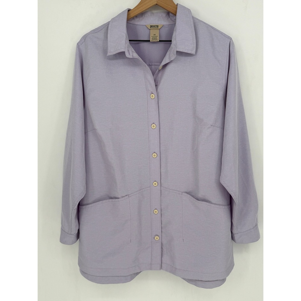 Duluth Trading Co Button Up Shirt Women 2X Purple Long Sleeve Utility Garden - Picture 3 of 8
